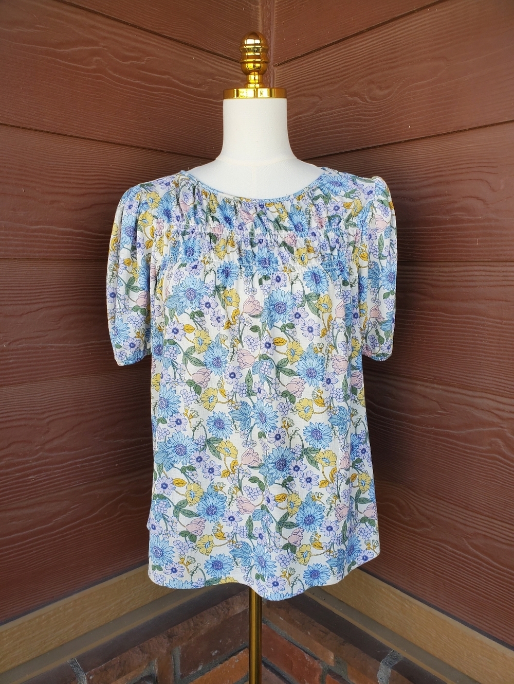 CHENAULT Floral Boho Puff Sleeve Women's Blouse Top Size Large NWOT
